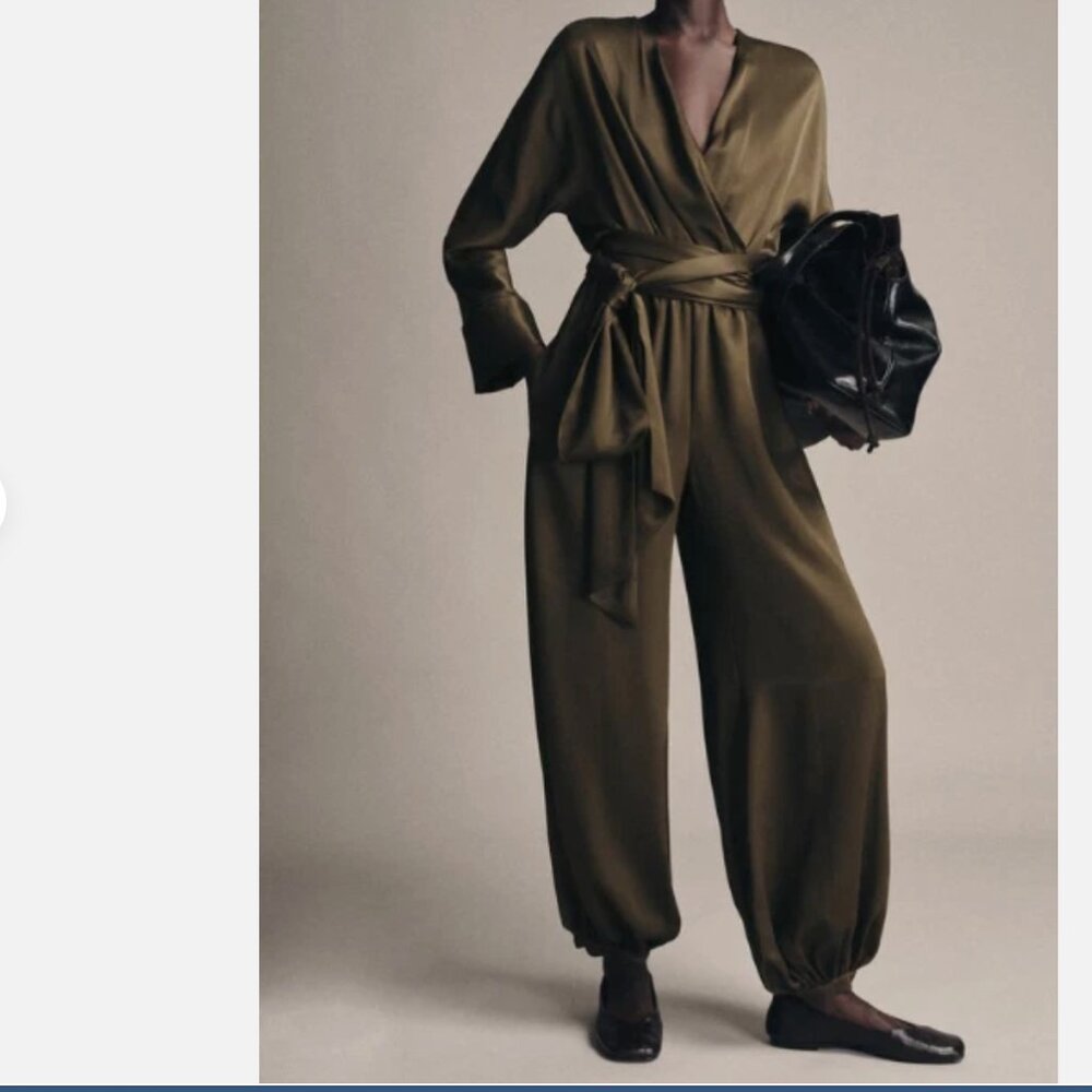 ZARA WOMAN COLLECTION SATIN JUMPSUIT WITH PUFFED HEMS $129 - Picture 9 of 9